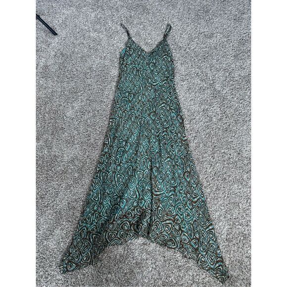 Vintage Y2K Nine West Silk Slip Dress 4 Midi Sleeveless Teal Brown Sequin Fairy - Picture 5 of 9